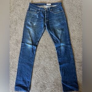 Gustin style #259 “American Fourteener,” Cone Mills 14oz selvedge denim, faded